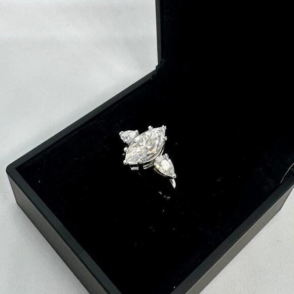 Moissanite Diamond Engagement Ring Marquis Cut Pear Three Stone GRA 18K Size 8 - Picture 8 of 11